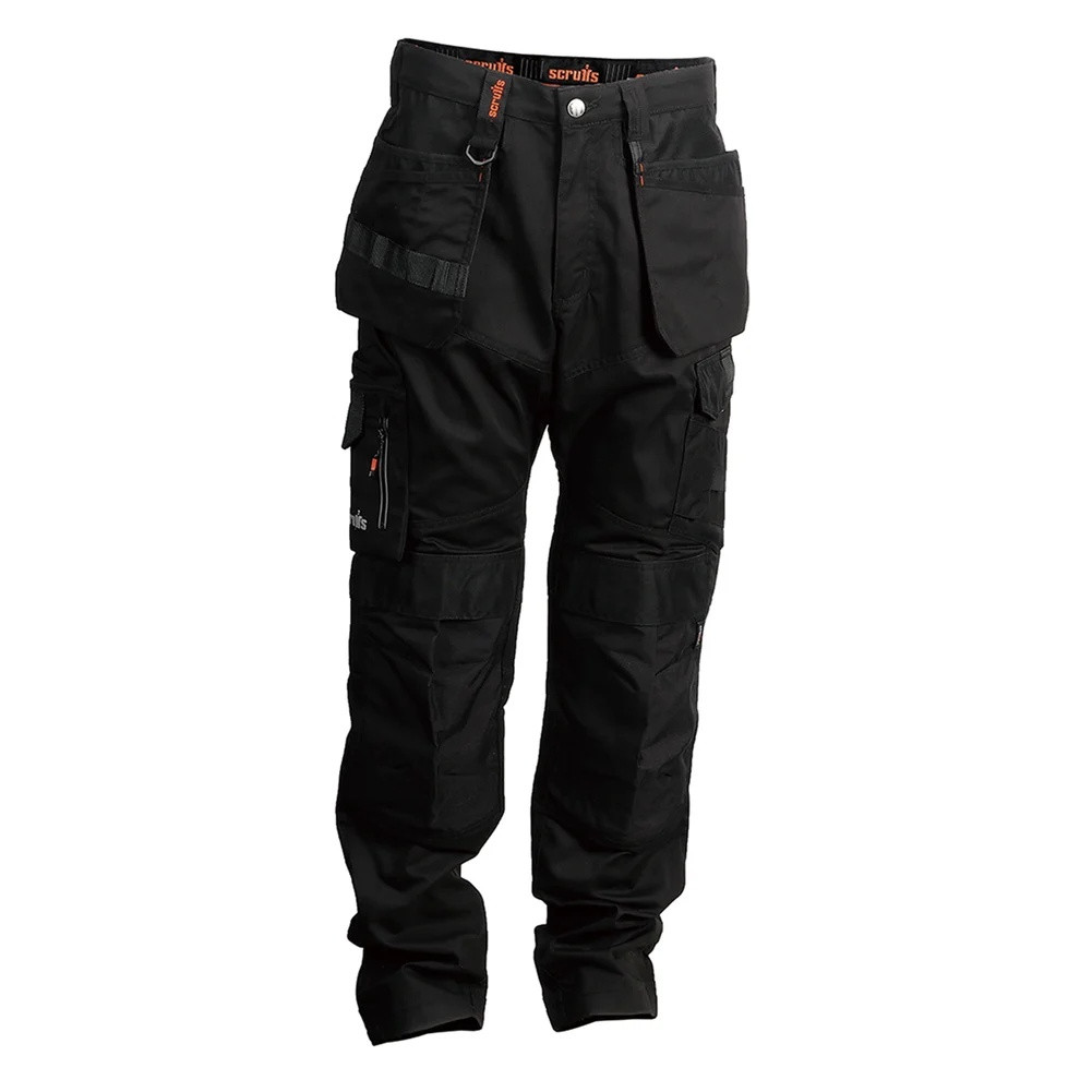 Scruffs Trade Holster Trousers black front view with holster and cargo pockets