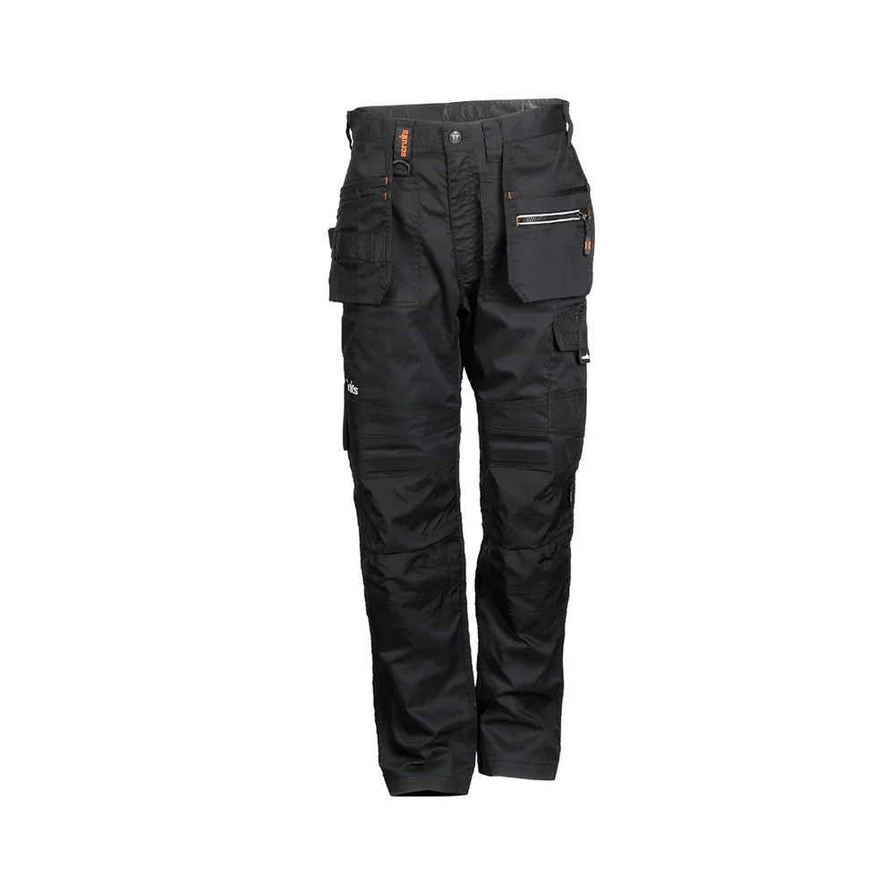 Scruffs Trade Flex Trousers black front product view with cargo pockets