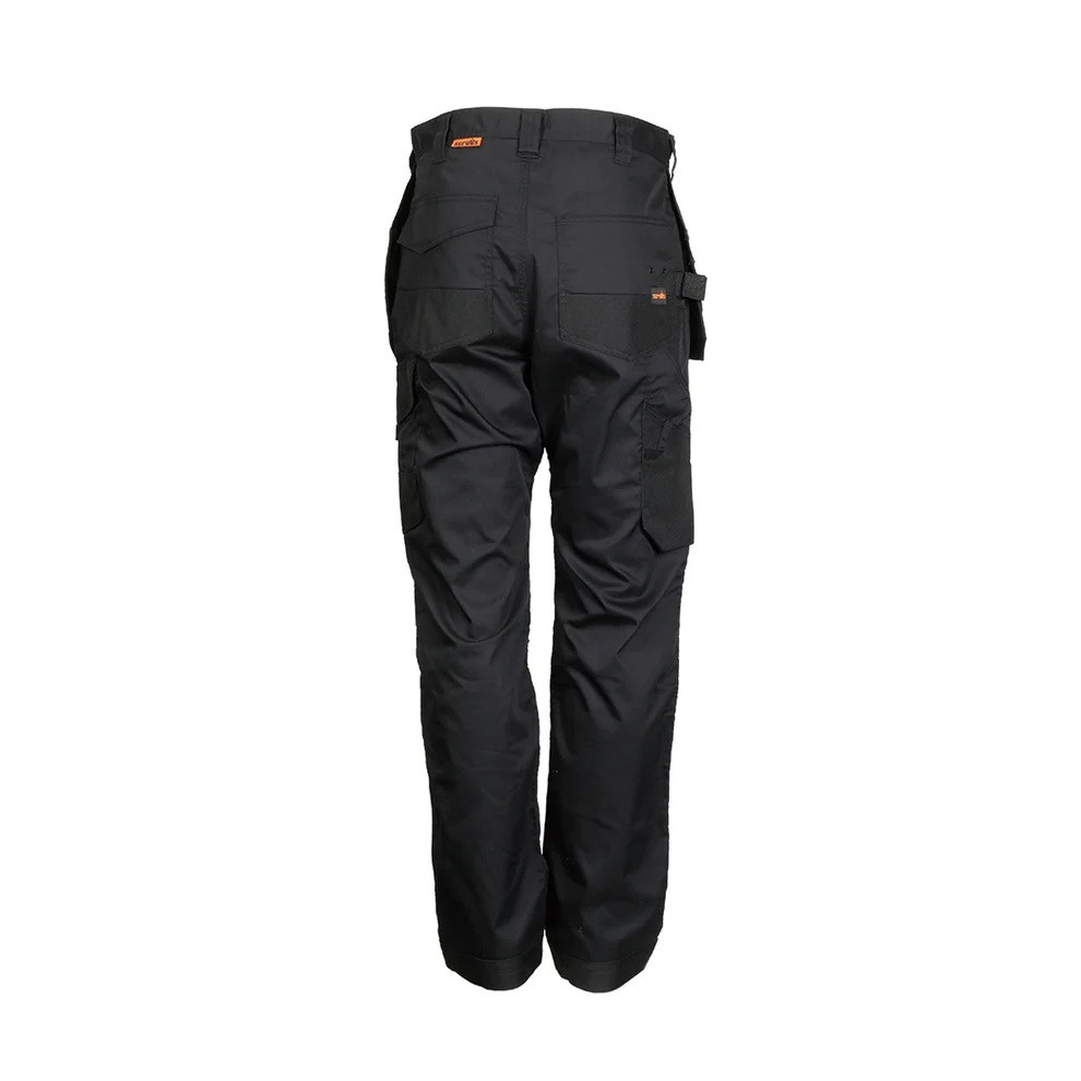 Scruffs Trade Flex Trousers black rear view showing workwear pocket layout