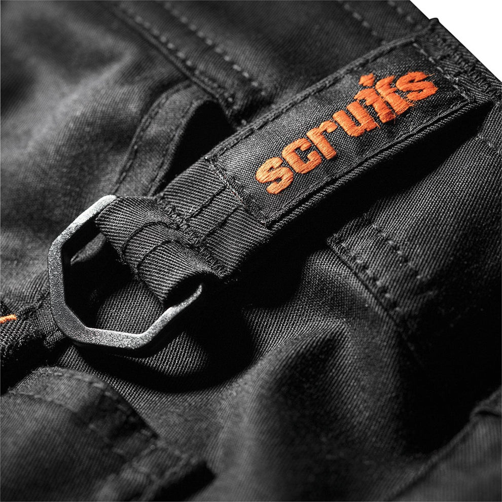 Scruffs Trade Flex Trousers close-up of branded D-ring attachment at waist