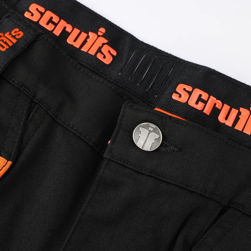 Scruffs Sanford Holster Trousers close-up of branded waistband and button fastening