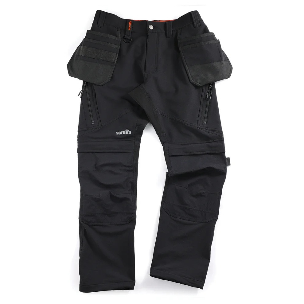 Scruffs Tech Holster Trousers black front product view showing reinforced knees