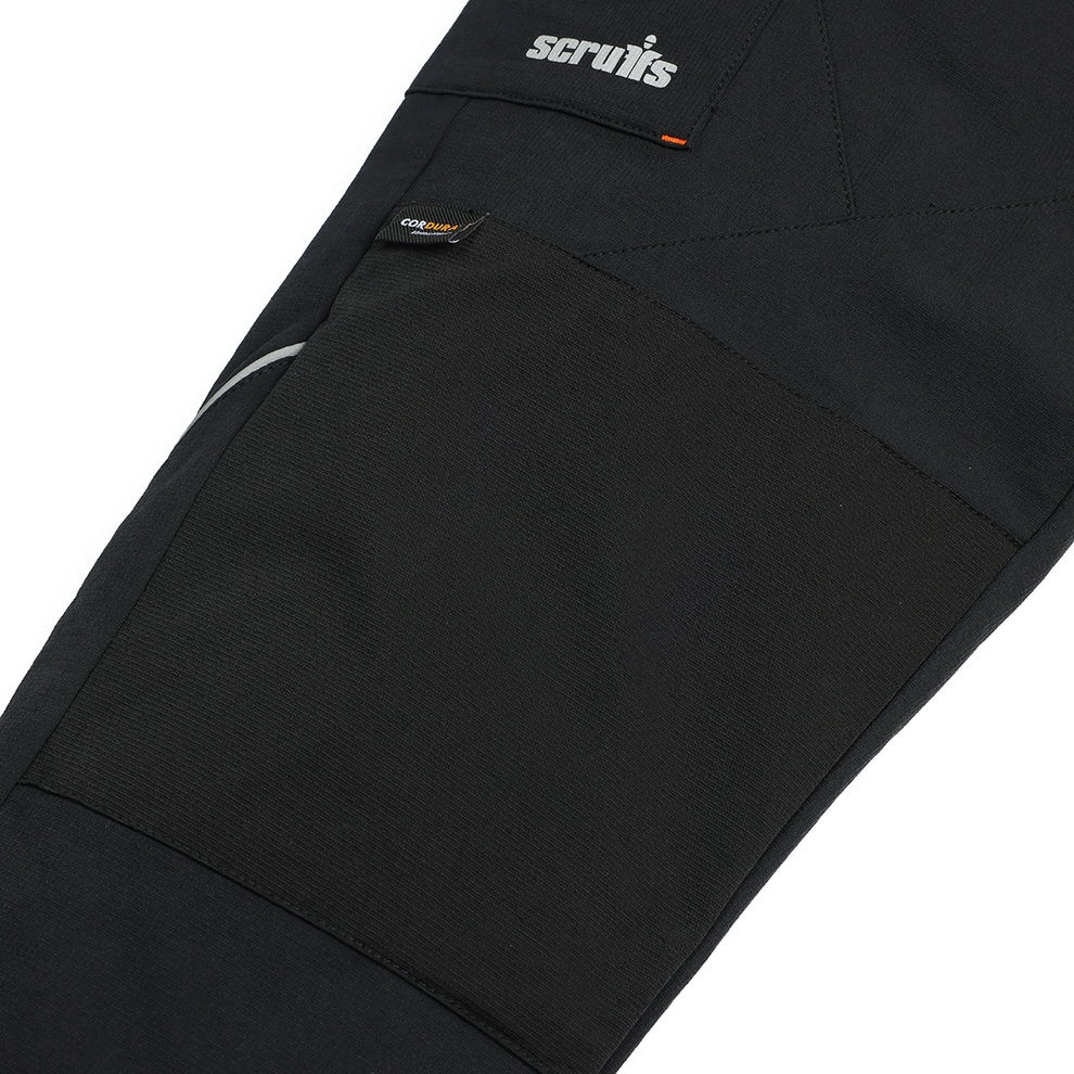 Scruffs Tech Hybrid Jogger close-up showing leg pocket and Scruffs branding