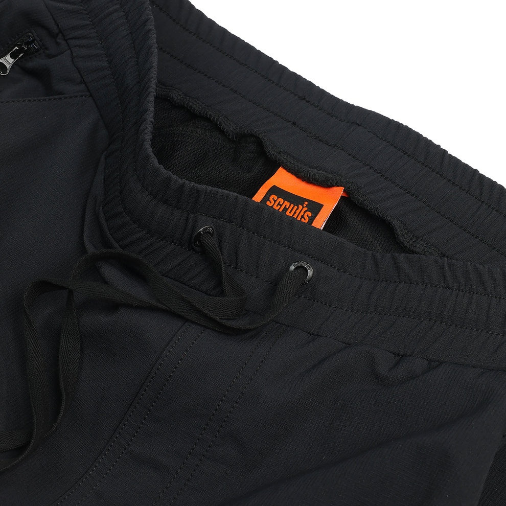 Scruffs Tech Hybrid Jogger close-up of elasticated waistband and internal Scruffs label