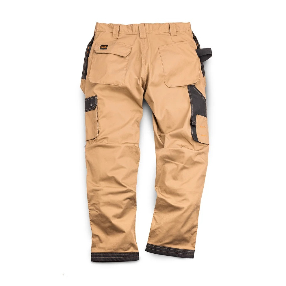 Scruffs Worker Plus Stone Trousers rear view with black reinforced panels
