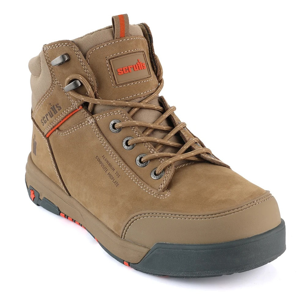 Scruffs Switchback 3 Safety Boot Stone Ã¢â‚¬â€œ single stone boot in angled front view