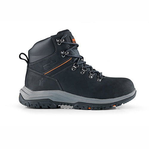 Scruffs Rafter Safety Boots Ã¢â‚¬â€œ single black safety boot in side profile