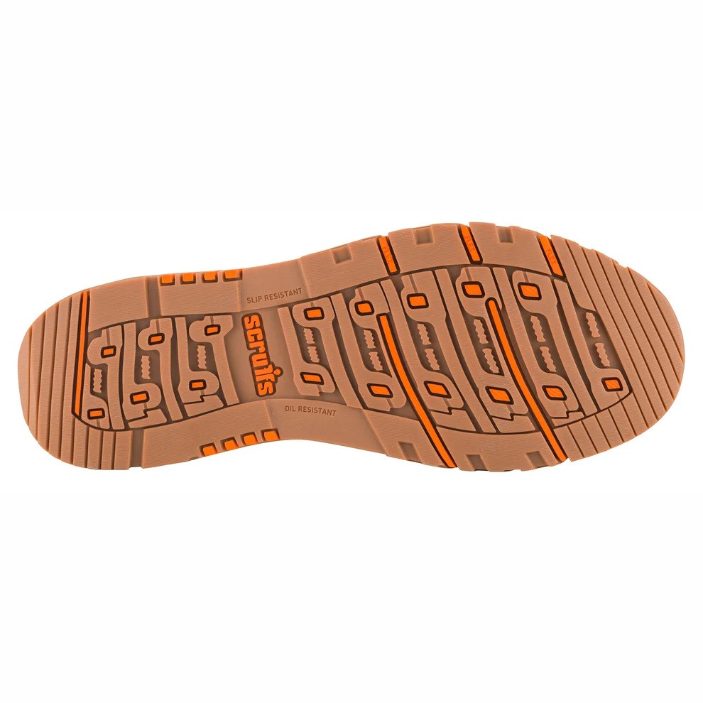 Scruffs Nevis Safety Boots ÃƒÂ¢Ã¢â€šÂ¬Ã¢â‚¬Å“ close-up of tan and orange tread outsole