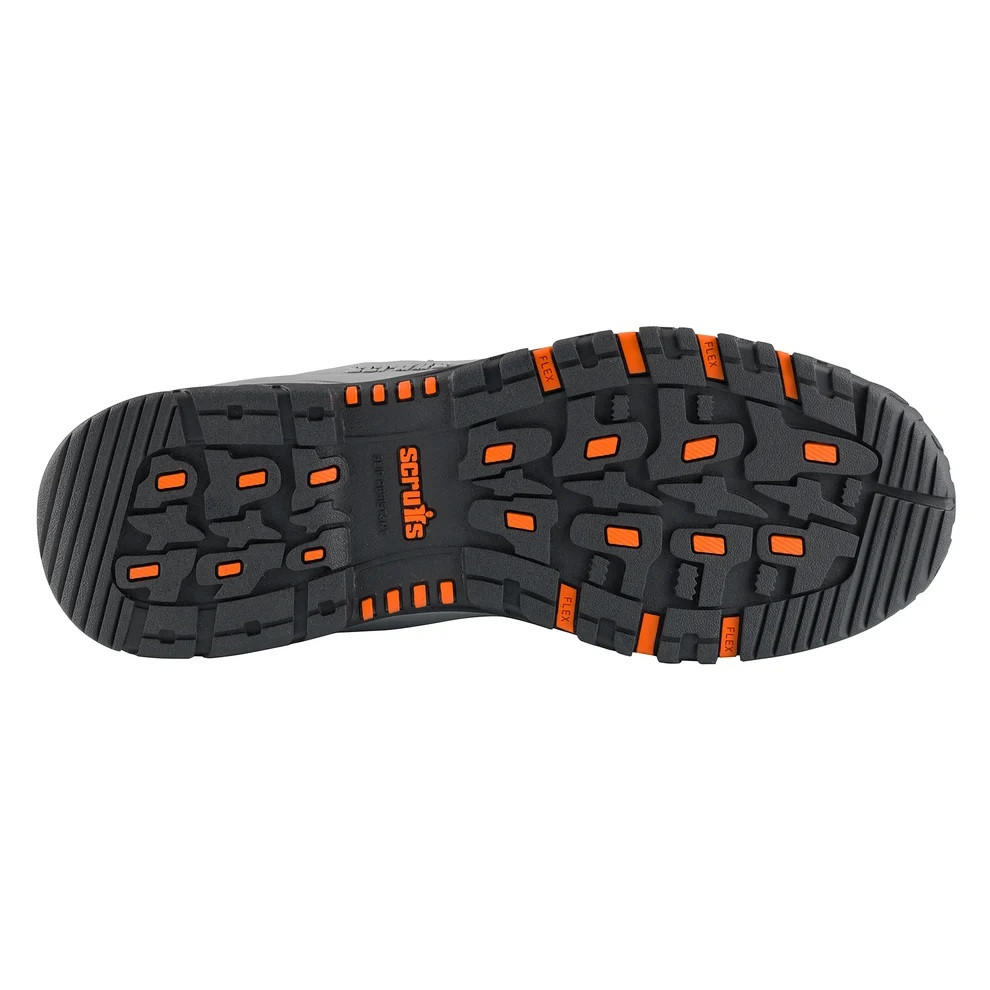 Scruffs Scarfell Safety Boots ÃƒÂ¢Ã¢â€šÂ¬Ã¢â‚¬Å“ close-up of black and orange tread outsole