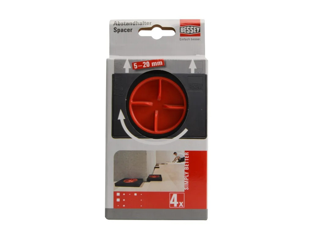Bessey AV2 Adjustable Flooring Spacer (Pack of 4) – pack of four adjustable flooring spacers in retail packaging