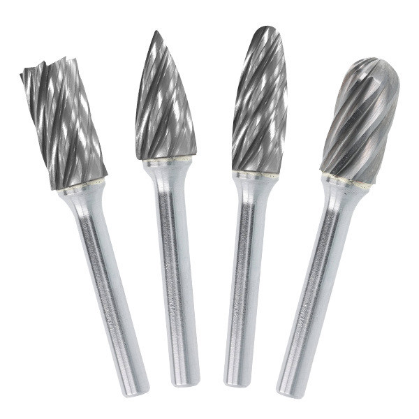 HMT Ali CutTCT Burr 6mm 4pc Set – four different carbide burr head profiles displayed together
