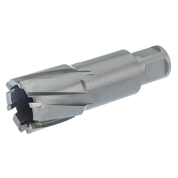 HMT CarbideMax 55 TCT Magnet Broach Cutter – silver annular cutter with fluted cutting edges on white background