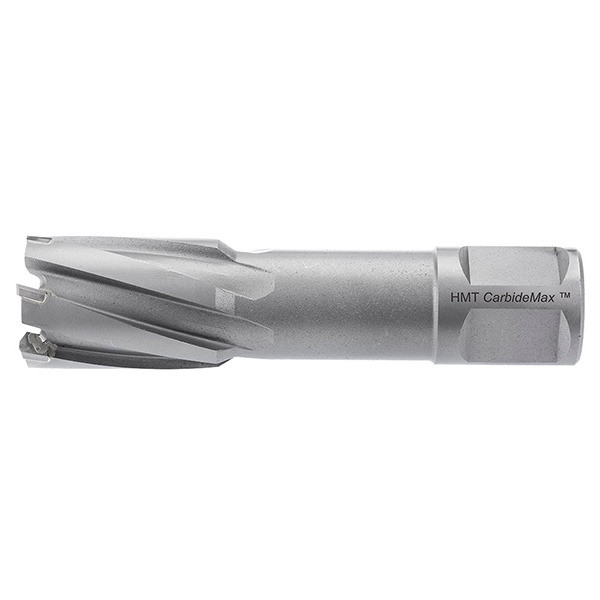 HMT CarbideMax 55 TCT Magnet Broach Cutter – silver annular cutter with fluted cutting edges on white background