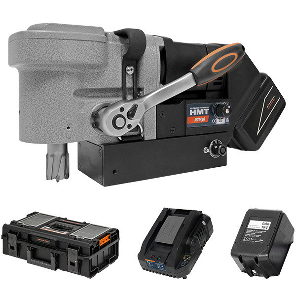 HMT Cordless RTV36-18 Magnet Drill - 2 x 4.0AH Kit (Stakit) – HMT magnetic drilling machine shown from front or three-quarter angle