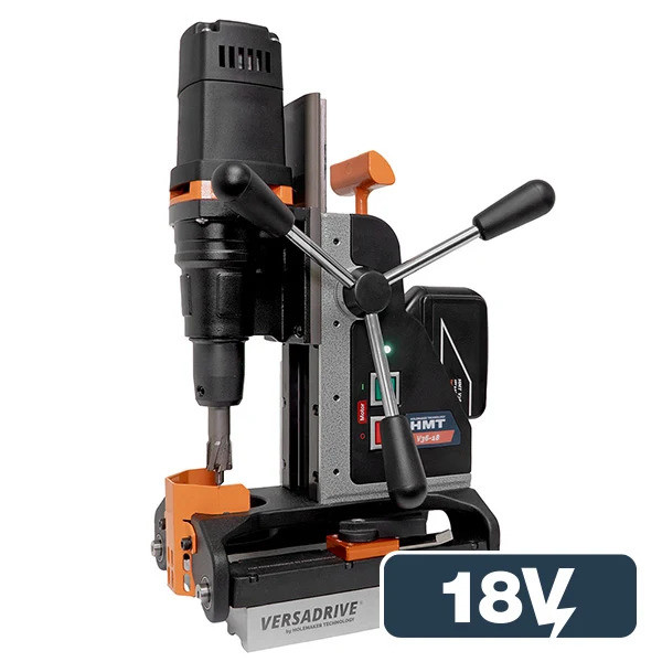 HMT Cordless V36-18 Pipe Base Magnet Drill - 2 x 4.0AH Kit (Stakit) – HMT magnetic drilling machine shown from front or three-quarter angle