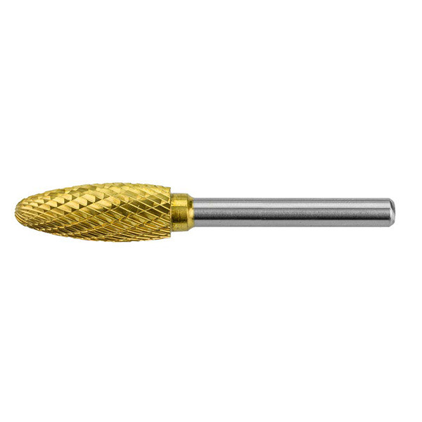 HMT GoldMax TCT Burr 12mm 4pc Set – gold-coated carbide rotary burr with pointed tree cutting head