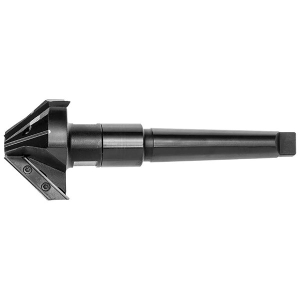 HMT Morse Taper Shank (MT3) 90° Carbide Indexable Countersink – silver magnetic drill adaptor, arbor or taper sleeve shown on white background