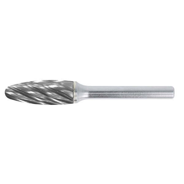 HMT Uncoated TCT Burr 12mm – silver carbide rotary burr with pointed tree cutting head on straight shank