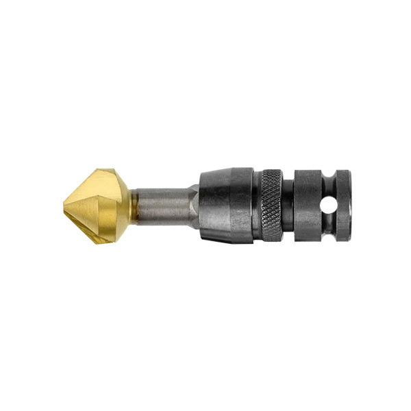 Gold imperial countersink attached to quick-release chuck