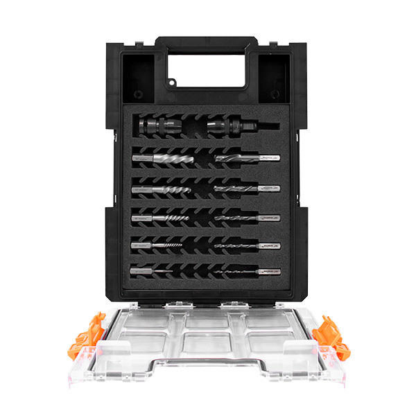 Open carry case of HMT broken stud extractor kit with accessories