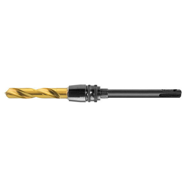 Gold HMT cobalt drill bit mounted on long extension holder