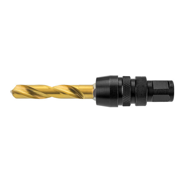 Gold HMT cobalt drill bit mounted on quick-change adaptor