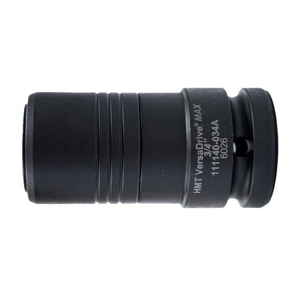 Black cylindrical heavy-duty impact wrench adaptor with printed markings