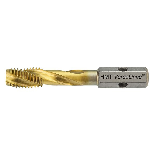 HMT VersaDrive Spiral Flute ImpactaTap - Imperial – single gold spiral-flute tap on white background