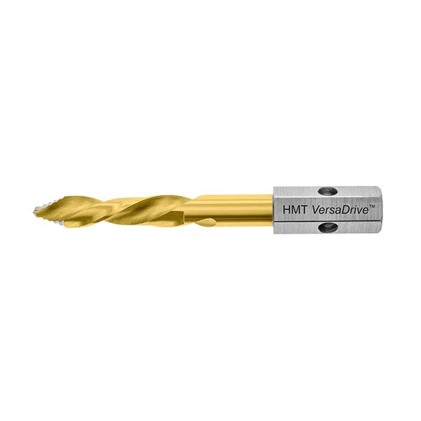 HMT VersaDrive STAKIT ETOP4 Impact Starter Kit showing gold drill-and-tap bit with silver hex shank