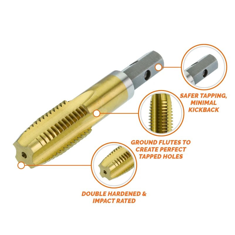 HMT VersaDrive STAKIT ETOP4 Impact Starter Kit – annotated gold tap showing cutting and drive features