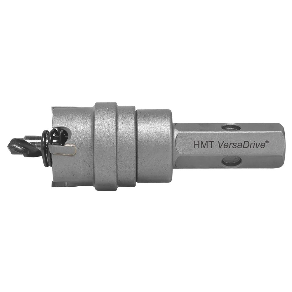 HMT Versadrive TCT Sheetcutter Holesaws showing silver sheet cutter with pilot drill and VersaDrive shank