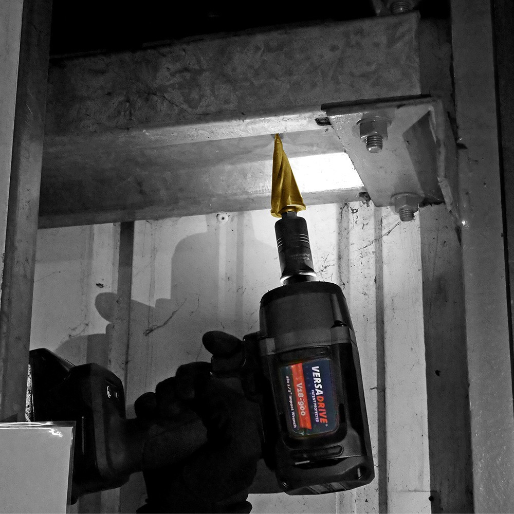 VersaDrive TurboTip cone cutter being used overhead on steel framing