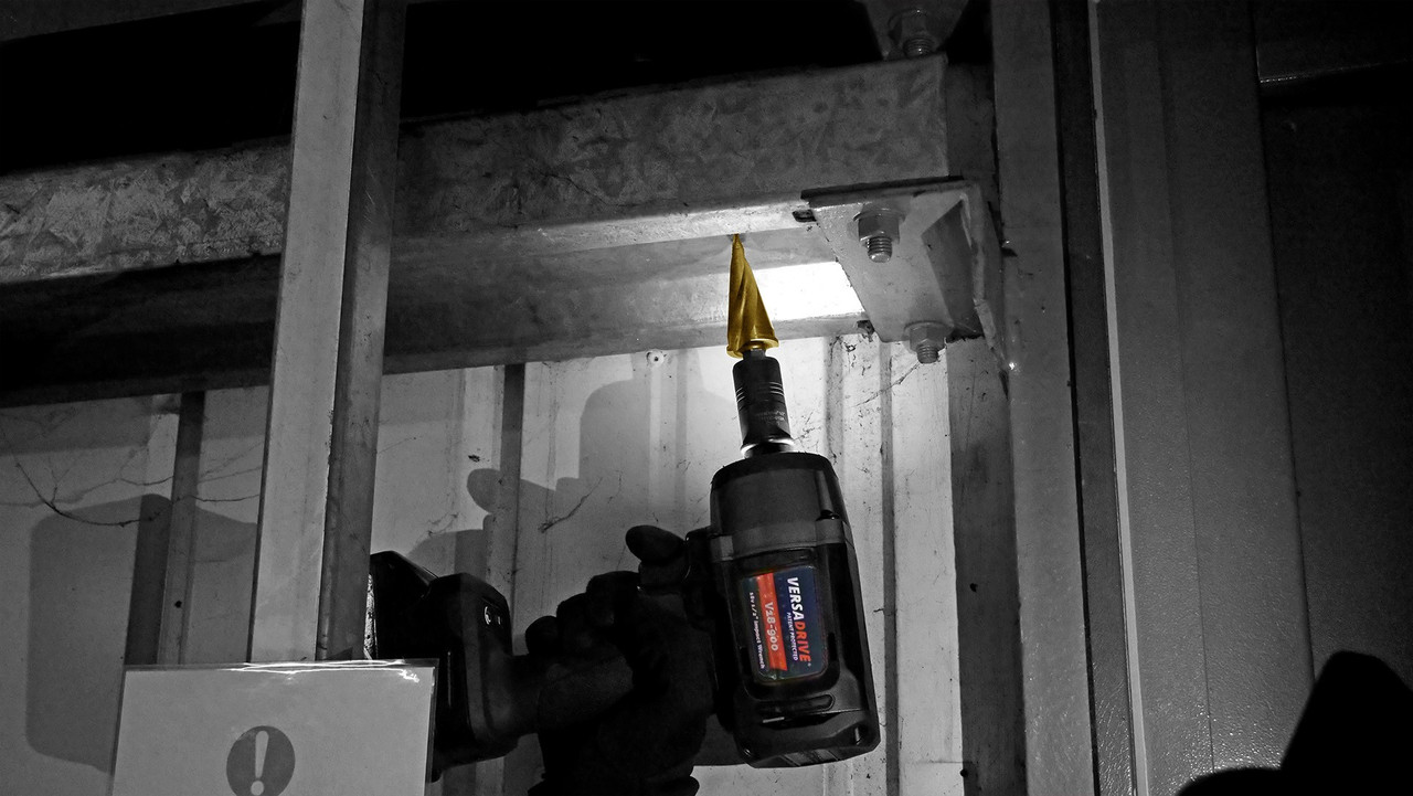 VersaDrive cone cutter drilling into overhead steel structure