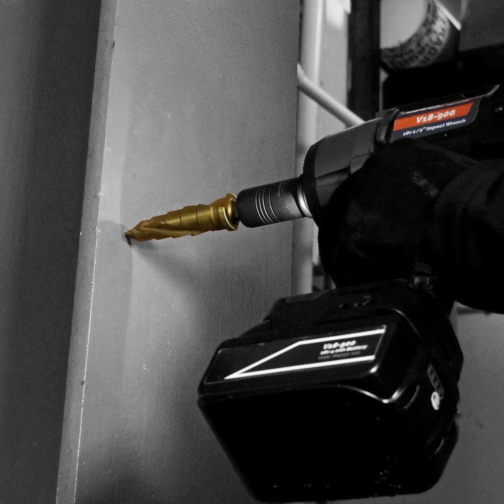 TurboTip Impacta metric step cutter drilling through sheet metal