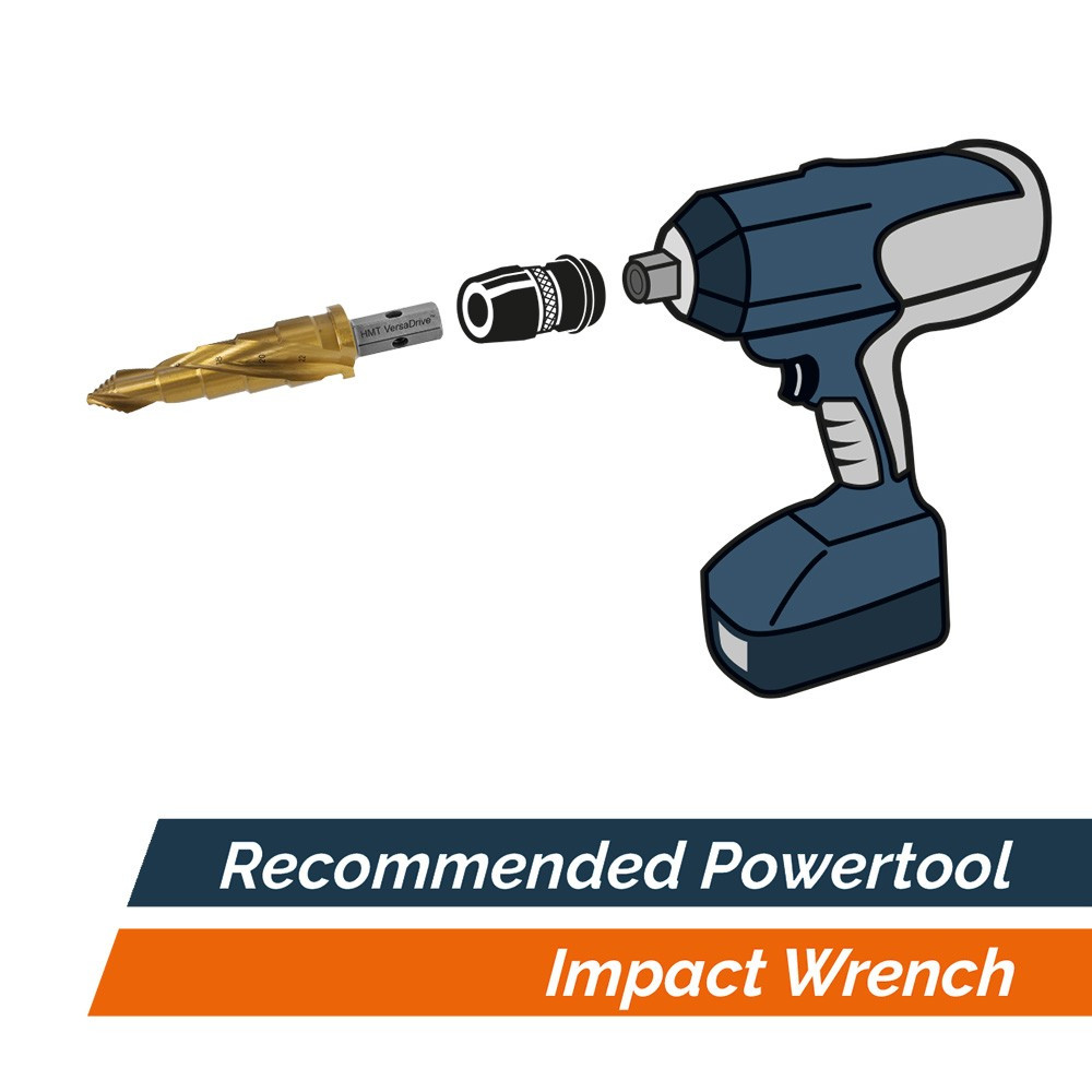 Illustration of imperial step cutter and recommended impact wrench