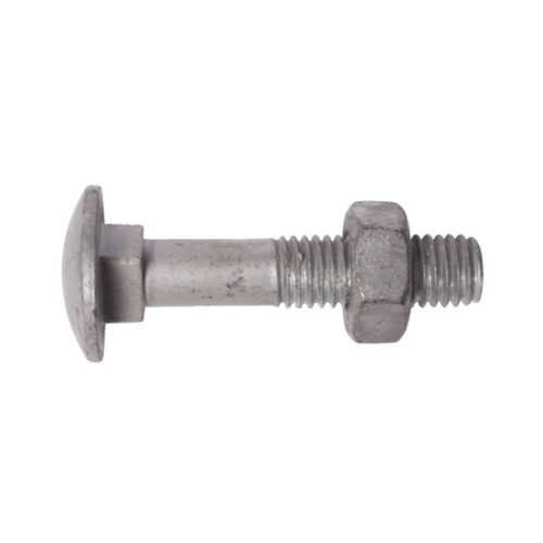 hot dip galvanised grade 4.6 steel carriage bolt M10 x 200mm with domed head and square neck and matching hexagon nut