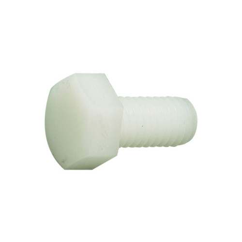 Nylon Hexagon set screw DIN 933 M6 x 50mm, single white nylon set screw in side profile showing the hexagon head and threaded shaft