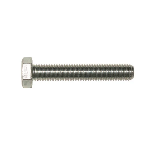 High Tensile Set Grade 10.9 DIN 933 bright zinc plated M10 x 100mm, single bright zinc plated bolt in side profile showing the hexagon head and threaded end
