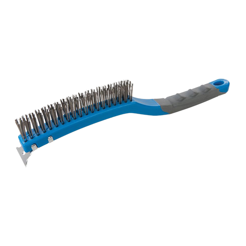 Silverline Stainless Steel Wire Brush with Scraper - 3 Row from Oneweld Supplies.