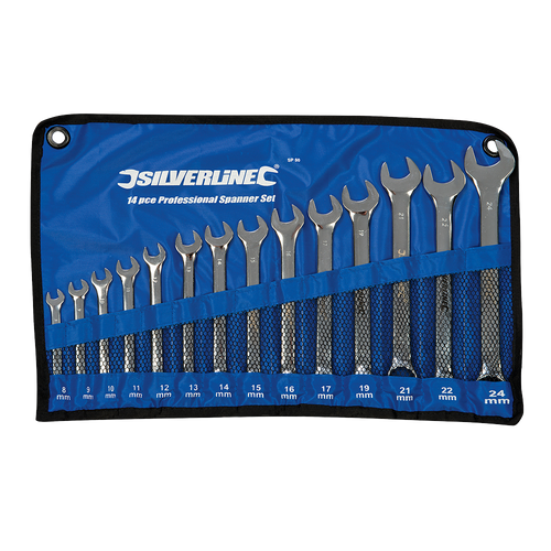 Silverline Combination Spanner Set 14pce - 8 - 24mm from Oneweld Supplies.