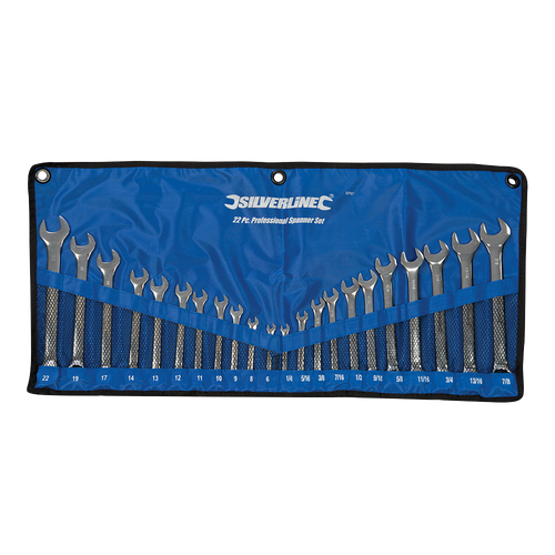 Silverline Combination Spanner Set 22pce - 6 - 22mm & 1/4 - 7/8" from Oneweld Supplies.