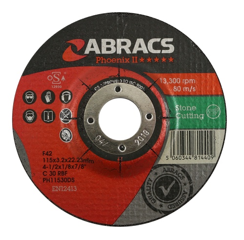 Abracs PHOENIX II 115mm x 3mm x 22mm DPC STONE Abracs abrasive disc for professional cutting and grinding applications in fabrication and engineering
