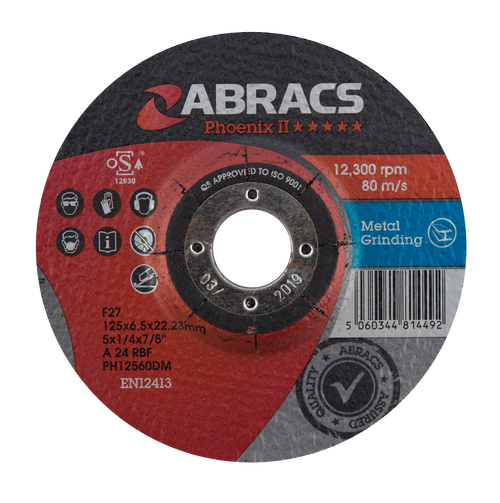 Abracs PHOENIX II 125mm x 3mm x 22mm DPC METAL Abracs abrasive disc for professional cutting and grinding applications in fabrication and engineering