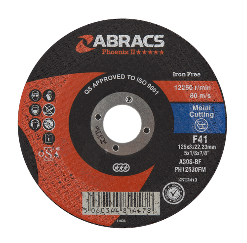 Abracs PHOENIX II 125mm x 3mm x 22mm FLAT METAL Abracs abrasive disc for professional cutting and grinding applications in fabrication and engineering