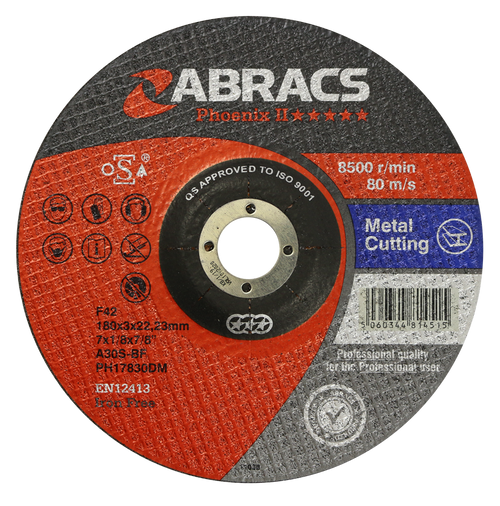 Abracs PHOENIX II 178mm x 3mm x 22mm DPC METAL Abracs abrasive disc for professional cutting and grinding applications in fabrication and engineering