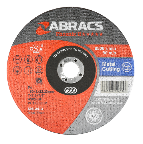 Abracs PHOENIX II 178mm x 3mm x 22mm FLAT METAL Abracs abrasive disc for professional cutting and grinding applications in fabrication and engineering