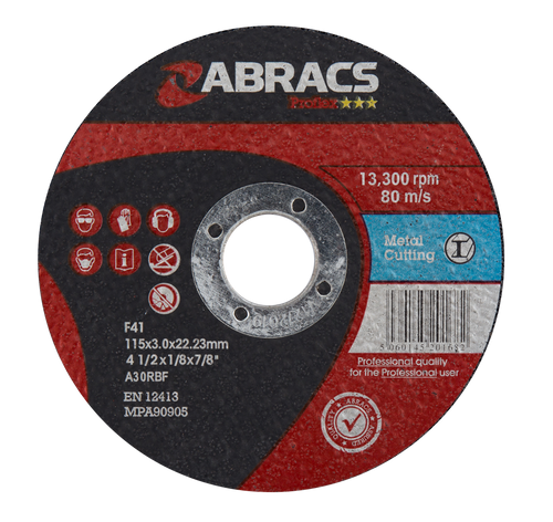 Abracs PROFLEX 115mm x 3mm x 22mm FLAT METAL Abracs abrasive disc for professional cutting and grinding applications in fabrication and engineering