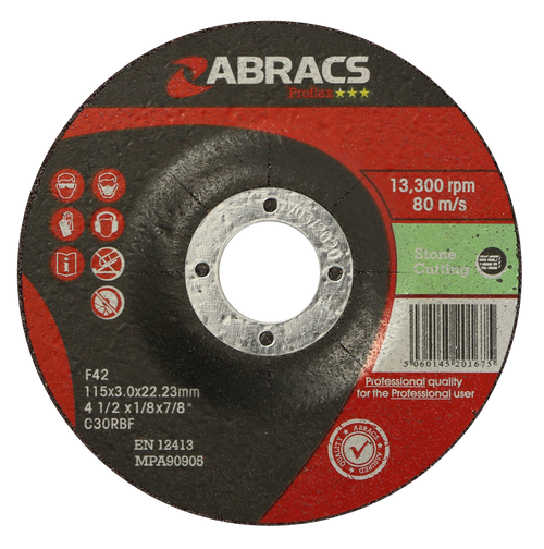 Abracs PROFLEX 115mm x 3mm x 22mm DPC STONE Abracs abrasive disc for professional cutting and grinding applications in fabrication and engineering