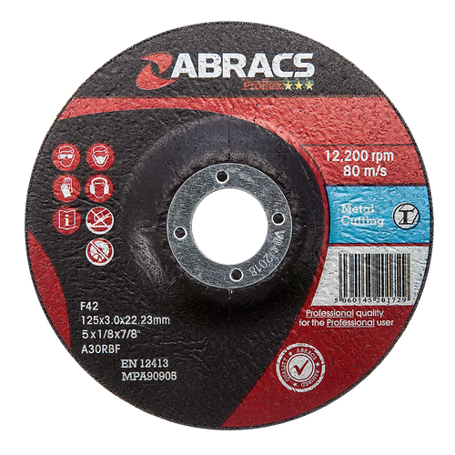 Abracs PROFLEX 125mm x 3mm x 22mm DPC METAL Abracs abrasive disc for professional cutting and grinding applications in fabrication and engineering