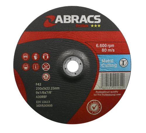 Abracs PROFLEX 230mm x 3mm x 22mm DPC METAL Abracs abrasive disc for professional cutting and grinding applications in fabrication and engineering